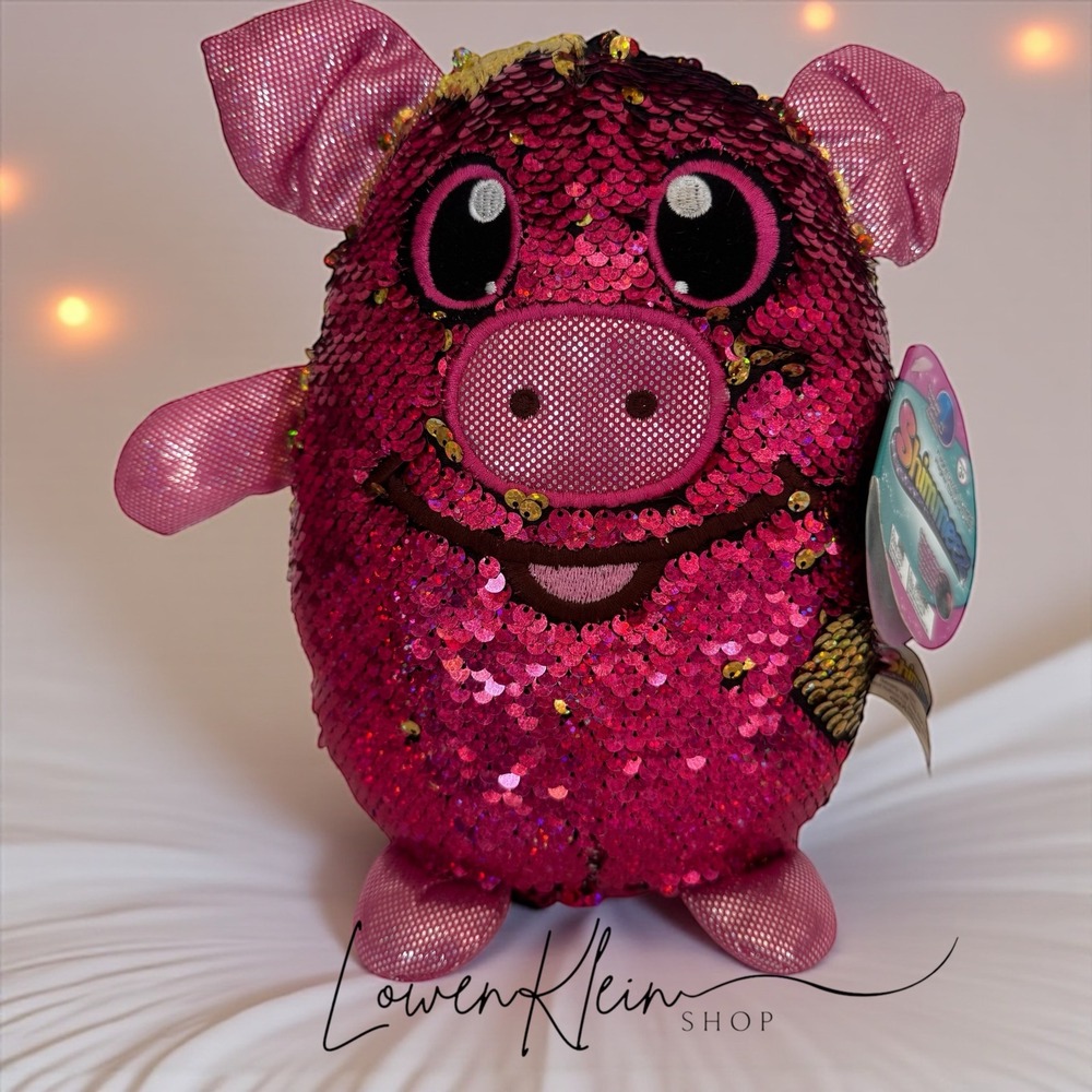 Shimmeez Polly Pig Pink Gold Reversible Sequin‎ Plush Stuffed Animal Toy
